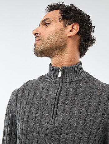 Pull col camionneur zippé torsadé en coton