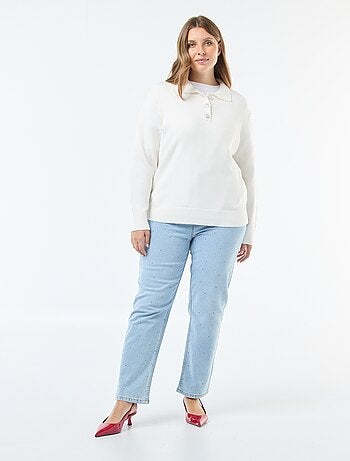 Pull col polo avec boutons bijoux