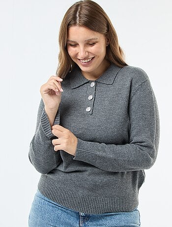 Pull col polo avec boutons bijoux