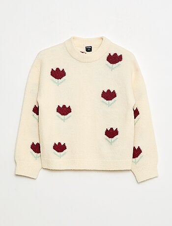 Pull col rond à motif
