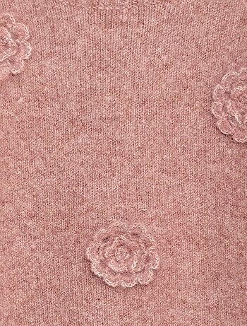 Pull col rond avec fleurs en crochet uni