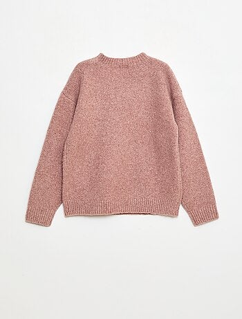 Pull col rond avec fleurs en crochet uni