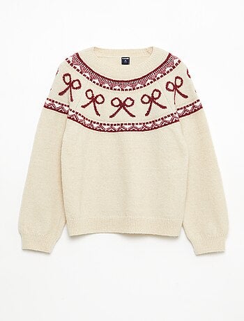 Pull col rond avec motif de noeuds