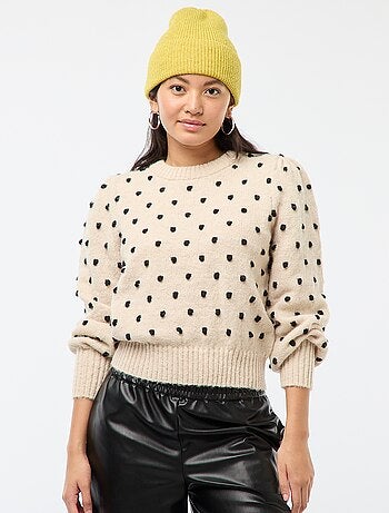 Pull col rond avec pois en relief