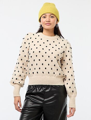 Pull col rond avec pois en relief