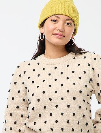 Pull col rond avec pois en relief