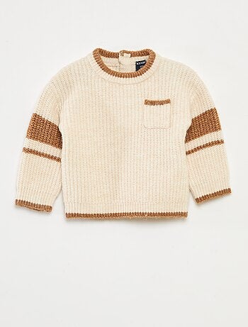 Pull col rond bicolore