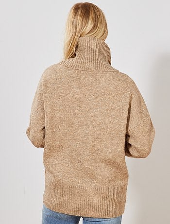 Femme du 34 au 48 - Pull col roulé en maille mousseuse - Kiabi