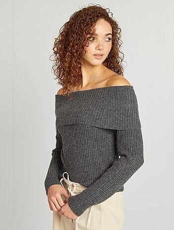 Pull côtelé col bardot