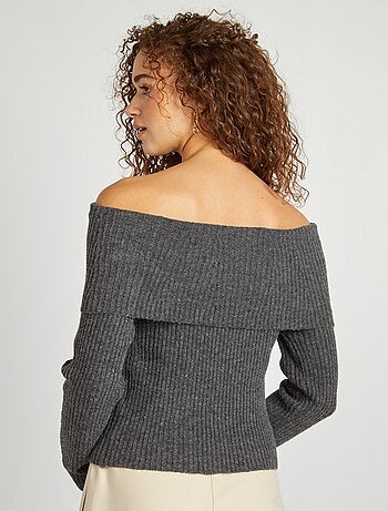 Pull côtelé col bardot