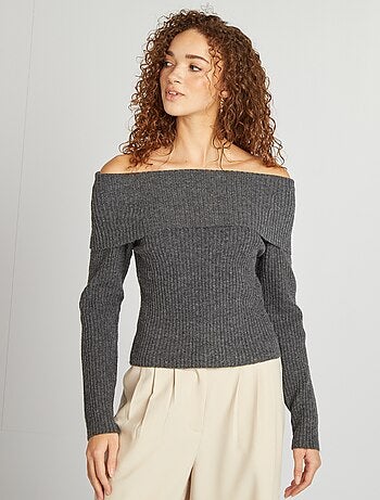Pull côtelé col bardot