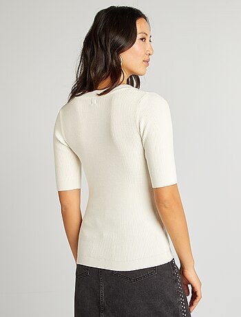 Pull côtelé manches courtes