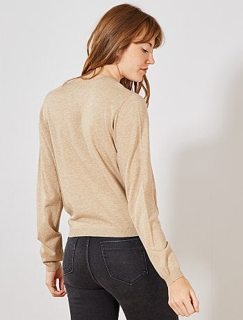 Pull court en maille fine unie - Kiabi