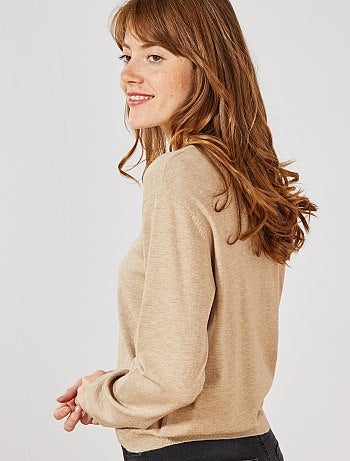 Pull court en maille fine unie - Kiabi