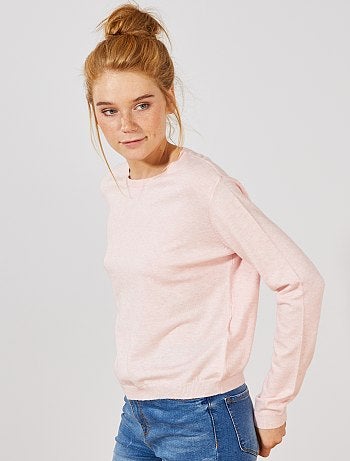 Pull court en maille fine unie - Kiabi