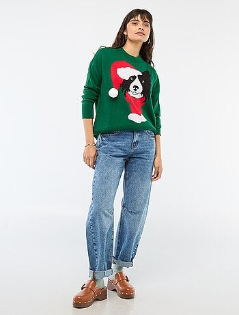 Pull de Noël imprimé chien