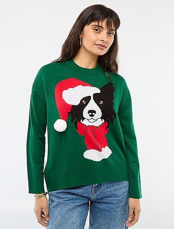 Pull de Noël imprimé chien