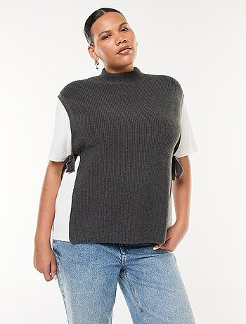 Pull effet 2-en-1 avec liens à nouer