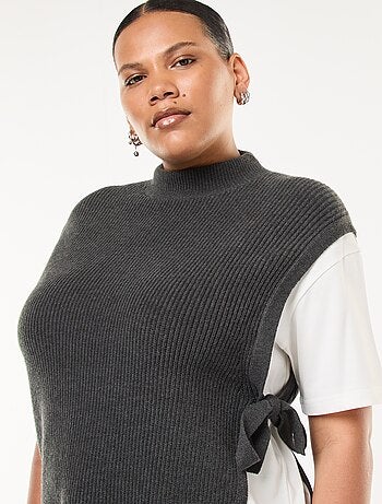 Pull effet 2-en-1 avec liens à nouer