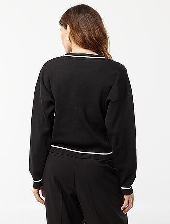 Pull en fine maille côtelée bicolore