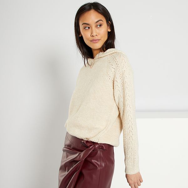 pull maille capuche femme