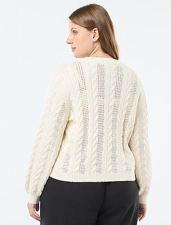 Pull en maille torsade et ajourée à col rond