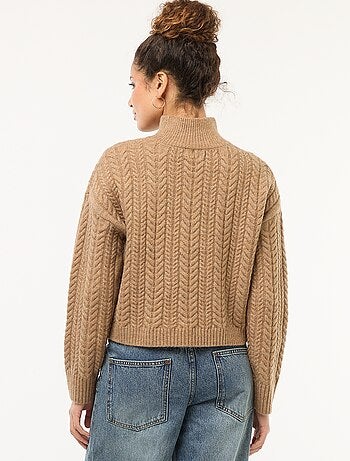 Pull en maille torsade et col montant