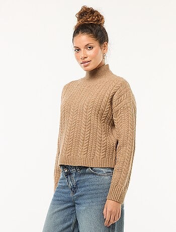 Pull en maille torsade et col montant