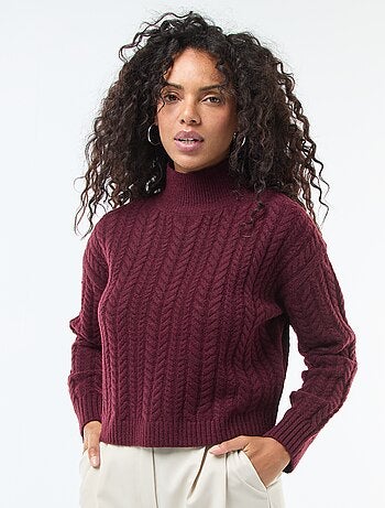 Pull en maille torsade et col montant