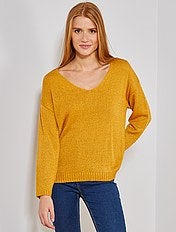 Pull Col V Femme Jaune Kiabi