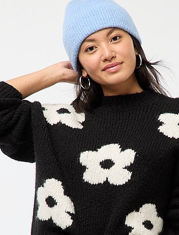 Pull épais fleurs brodées