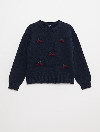 Pull imitation lainage avec broderies 'cerises'