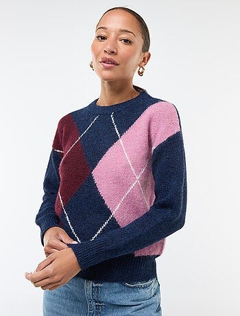 Pull imprimé carreaux jacquard