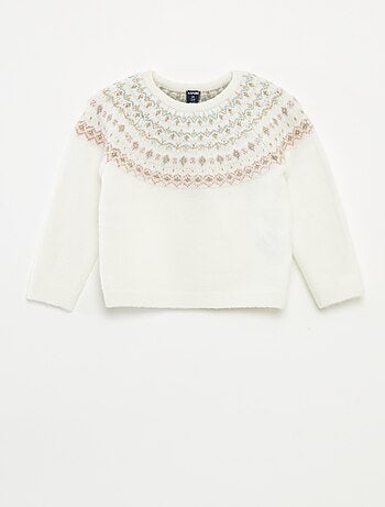 Pull jacquard en maille fluffy