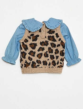 Pull léopard avec col claudine volanté