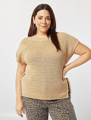 Pull manches courtes en maille large