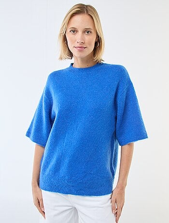 Pull manches courtes uni en mohair