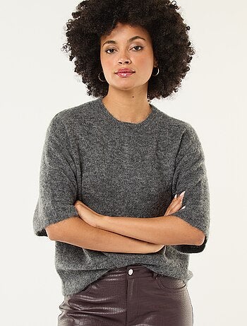 Pull manches courtes uni en mohair