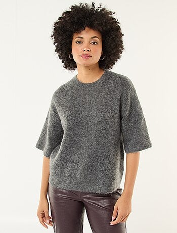 Pull manches courtes uni en mohair