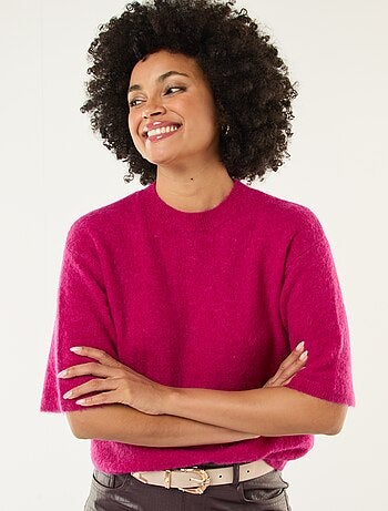 Pull manches courtes uni en mohair