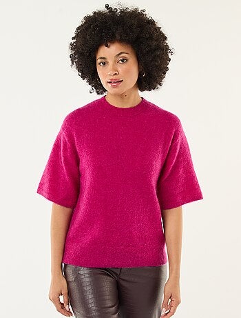 Pull manches courtes uni en mohair