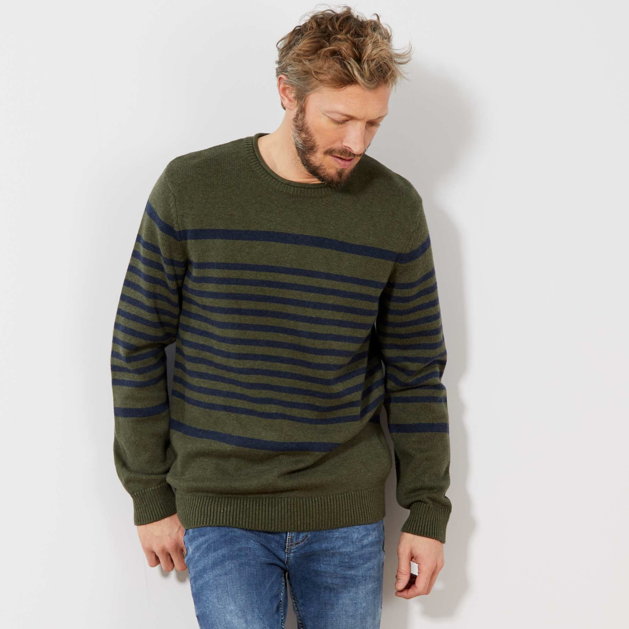 Pull rayé en coton Homme - vert - Kiabi - 6,00€