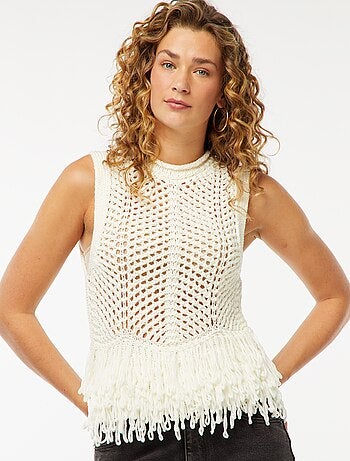 Pull sans manches à franges