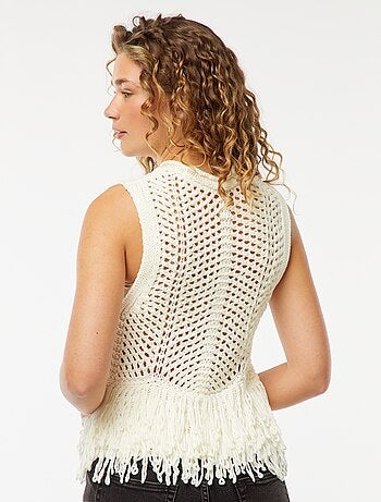Pull sans manches à franges