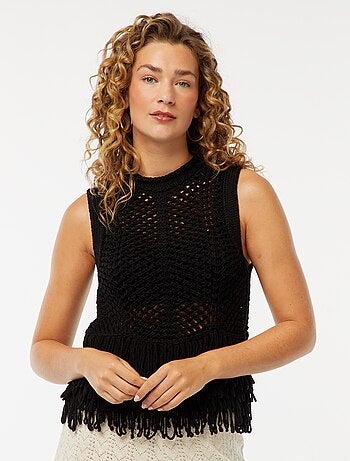 Pull sans manches à franges