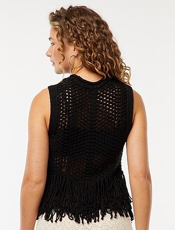 Pull sans manches à franges