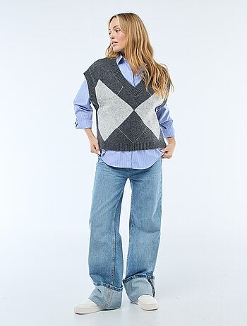 Pull sans manches à motifs losanges