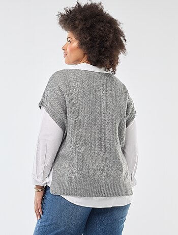 Pull sans manches en maille torsade grosse jauge