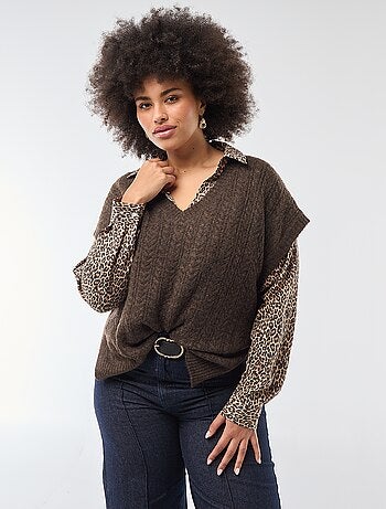 Pull sans manches en maille torsade grosse jauge
