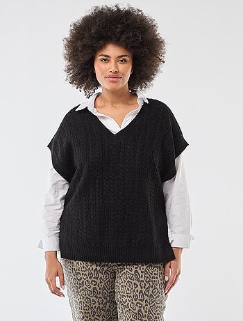 Pull sans manches en maille torsade grosse jauge